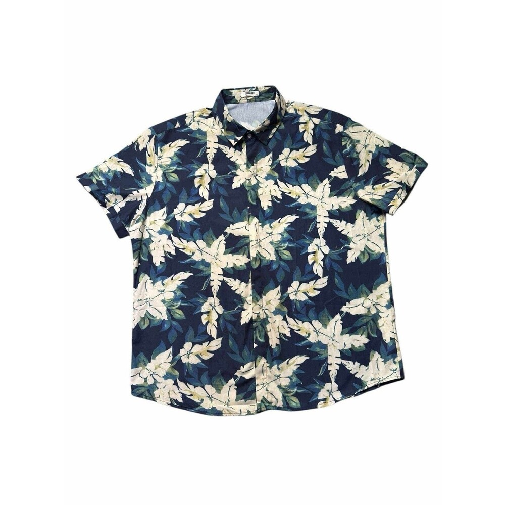 Coofandy Men’s XXL Navy Blue Floral Hawaiian Short Sleeve Button Up Shirt